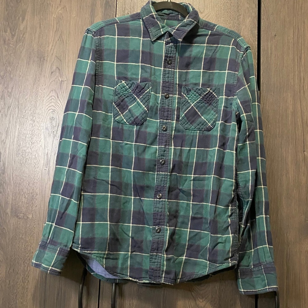 American Eagle Outfitters‎ Mens Athletic Fit Green Blue Plaid Flannel Shirt M